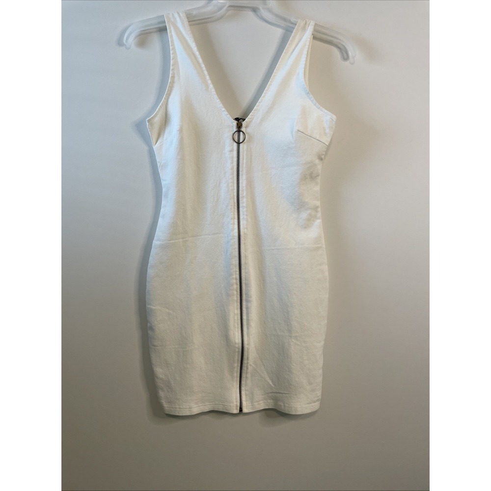 Derek Heart Small Ivory‎ Zip Front Mini Dress Sleeveless Bodycon Casual - NEW